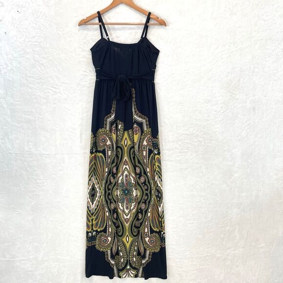 Vintage Sundress Maxi Black Slinky Sleeveless Snap Paisley Y2K Small - Picture 7 of 10